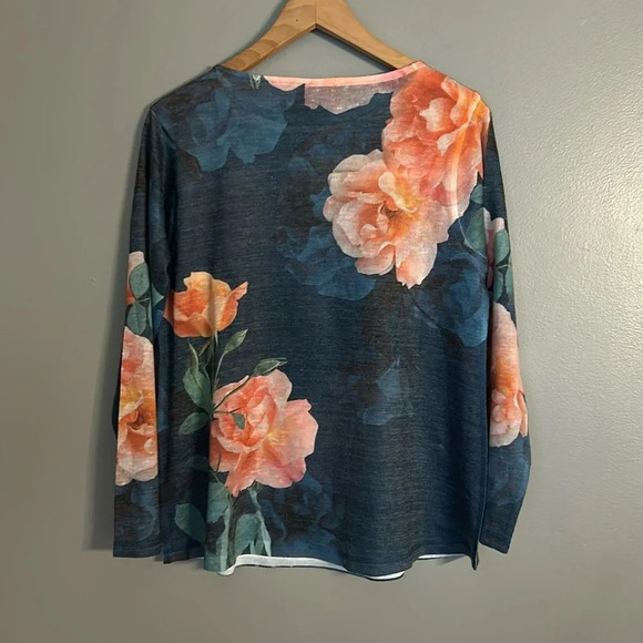 Soft Surroundings Evening Primrose Tunic Sweater, Sz M Petite, Cutout, Blue - Picture 4 of 7